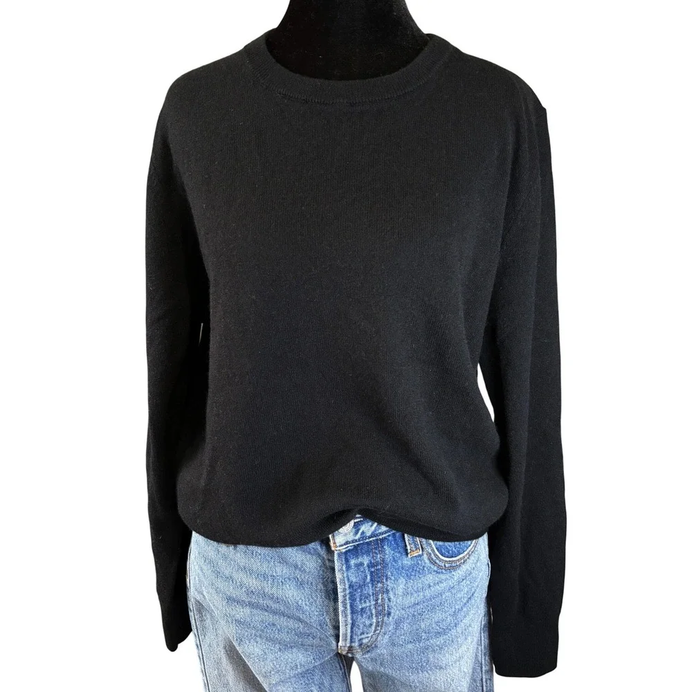 Quince Sweater Women L Black 100% Mongolian Cashmere Crewneck Long Sleeve NWT - Picture 2 of 6